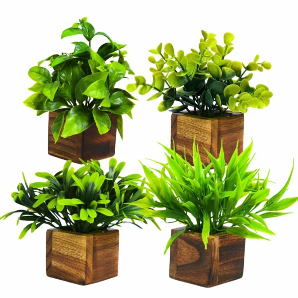 4 Pack Artificial Potted Eucalyptus Plants in Wooden Pots