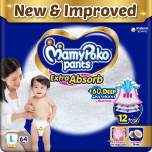 MamyPoko Extra Absorb Baby Diapers, Large, 64 Count, 9-14kg