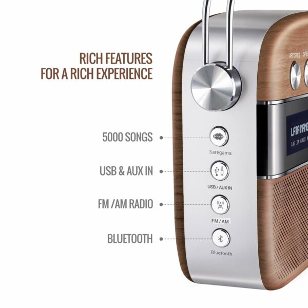 Portable Music Player with 5000 Songs, FM/BT/AUX - Oakwood Brown - Image 2