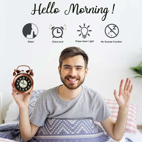 Vintage Twin Bell Alarm Clock - Super Loud & Luminous - Image 5