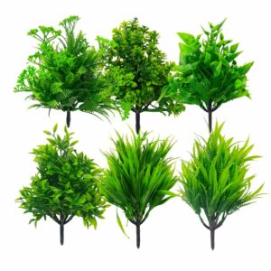 Artificial Green Grass Bushes for Indoor/Outdoor Decor - 7 Inches