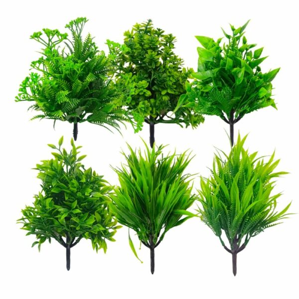 Artificial Green Grass Bushes for Indoor/Outdoor Decor - 7 Inches