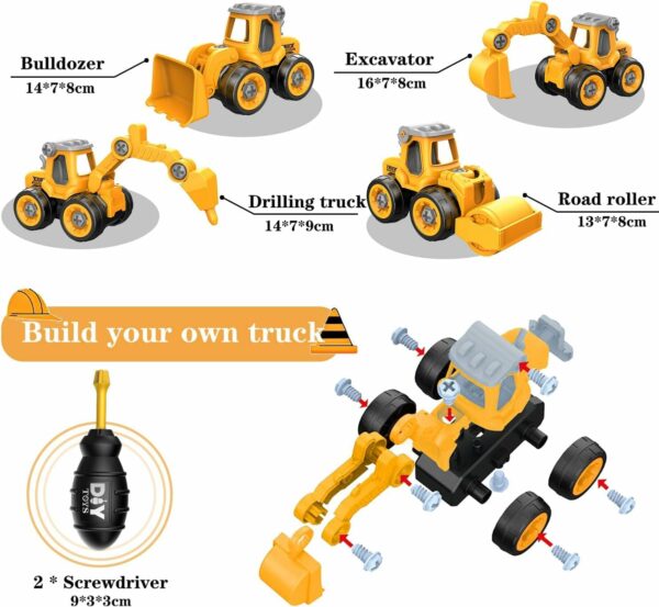 4-in-1 Construction Truck Toys Set for Kids - DIY Assembly - Image 2