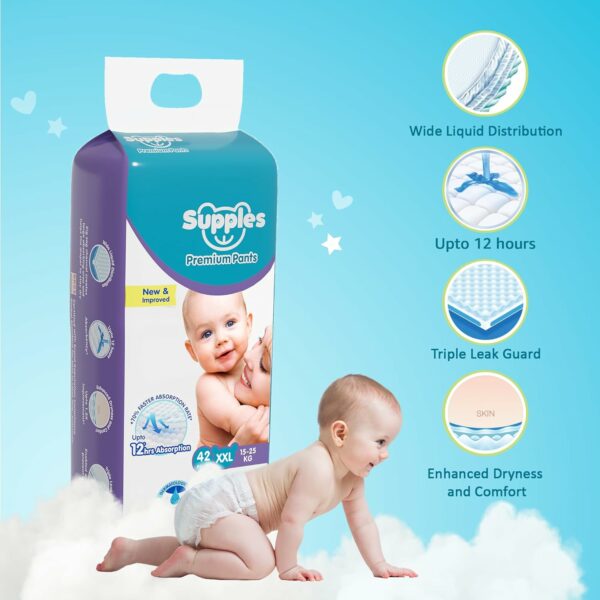 Premium Baby Diaper Pants - XXL, 42 Count, 12 Hrs Absorption - Image 3