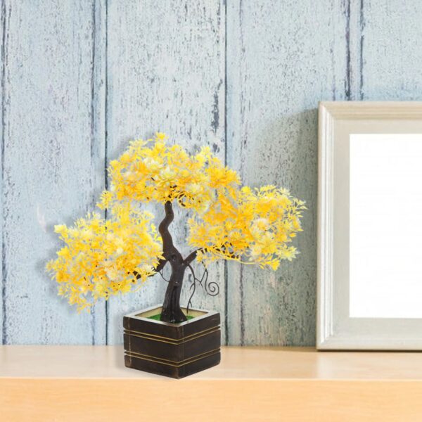 Artificial Mini Plant Bush with Brown Pot - 10x8 Yellow - Image 3