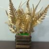 Artificial Golden Leaves Flowers Bunch with Wooden Pot - 30cm