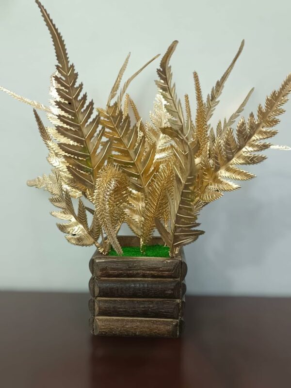 Artificial Golden Leaves Flowers Bunch with Wooden Pot - 30cm - Image 6