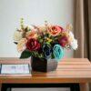 Elegant Wooden Pot with Multi-Design Dry Artificial Flowers