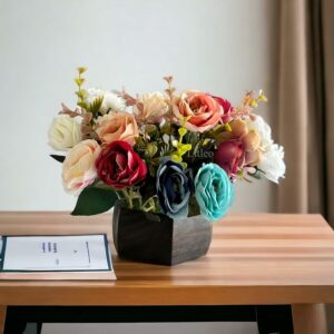 Elegant Wooden Pot with Multi-Design Dry Artificial Flowers