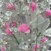 Artificial Pink Flower Pot with Silver Leaf - 40cm Home Decor