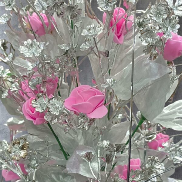Artificial Pink Flower Pot with Silver Leaf - 40cm Home Decor - Image 3