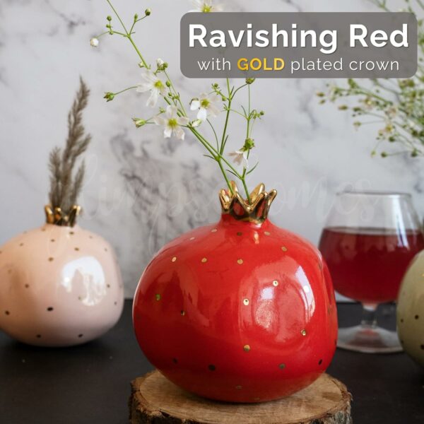 Set of 2 Ceramic Pomegranate Showpieces with Gold Crown - 4 inch - Image 2