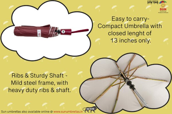 3 Fold Automatic Open Umbrella - UV Protection - Maroon - Image 5