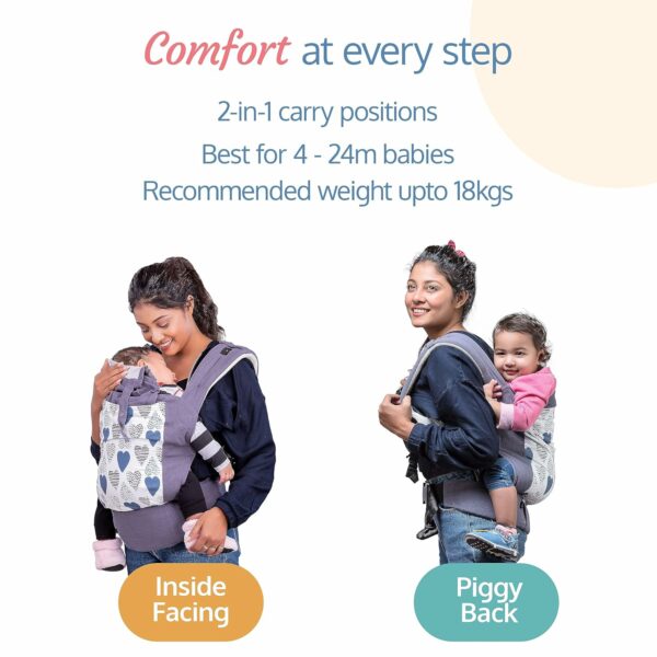 Adore Baby Carrier - 2 Carry Positions, Ergonomic Design, 4-24 Months, Grey - Image 2