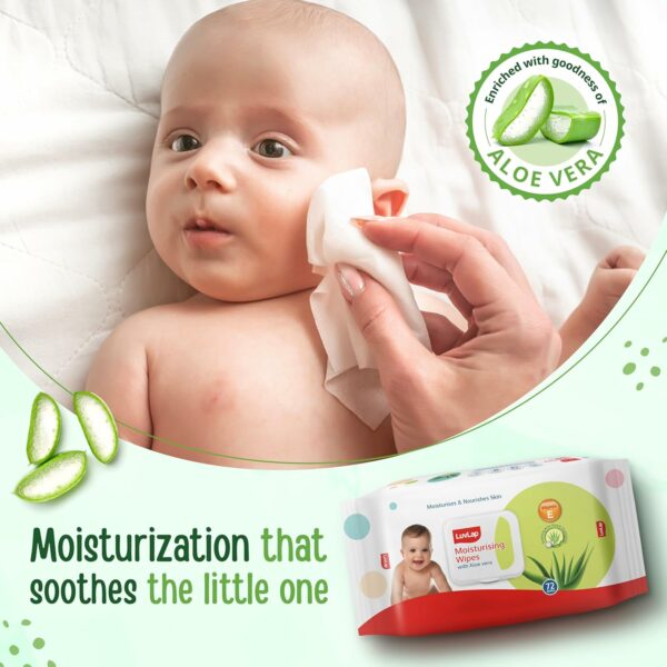 Moisturising Baby Wipes with Aloe Vera - 72 Wipes/Pack, 3 Packs - Image 2