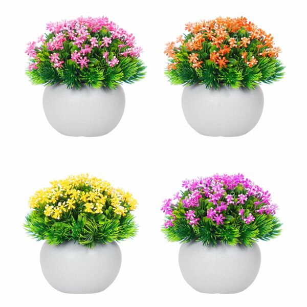 Pack of 4 Artificial Flower Plants in White Pots for Home & Office Decor - Image 2