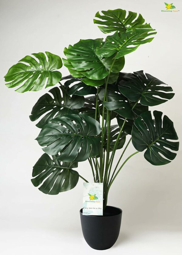 Artificial Monstera Plant with Black Pot - 63.5 cm Tall