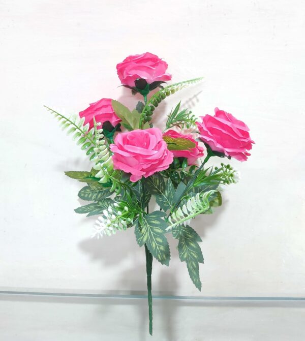 Set of 2 Dark Pink Artificial Rose Flowers Bunches - 33 cm - Image 5