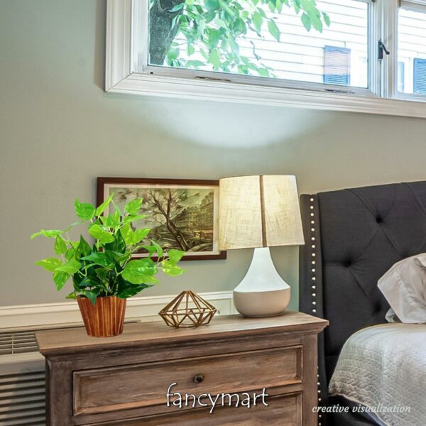 Artificial Money Plant Leaves in Wood Pot - Home & Office Decor - Image 6