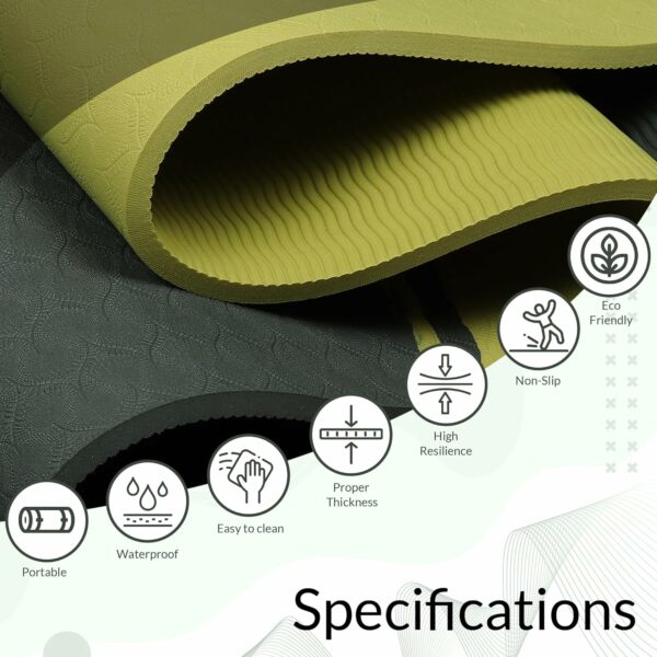 8mm Eco-Friendly Anti-Slip Yoga Mat with Carry Bag - Army + Lemon - Image 6