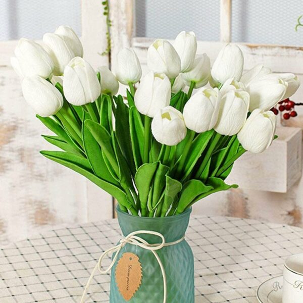 5 Pcs Artificial Tulip Flowers Bunches for Home Decor - Cream - Image 3