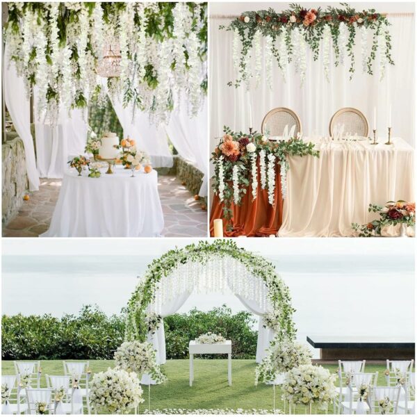 12 Pack White Artificial Wisteria Vine Hanging Garland - Image 5