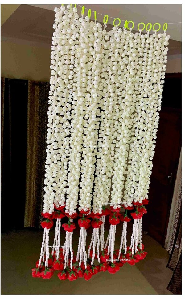 Artificial Jasmine Buds & Clustered Rose Strings - 2.5 ft, Red (6 Strings) for Festive Decor - Image 4