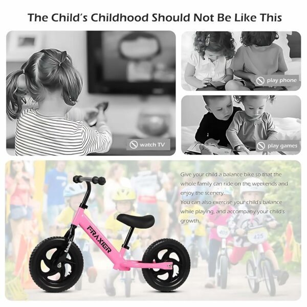 12 Inch Balance Bike for Kids 2-5 Years - Adjustable Height, Pink - Image 6