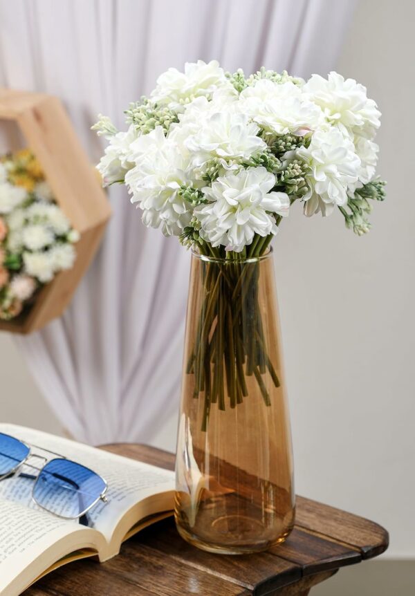 Artificial Dahlia Flowers - 7-Stem Faux Floral Bouquet for Home & Office Decor, White - Image 4