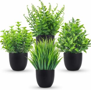 Set of 4 Mini Eucalyptus Artificial Potted Plants for Home Decor