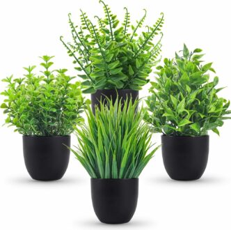 Set of 4 Mini Eucalyptus Artificial Potted Plants for Home Decor