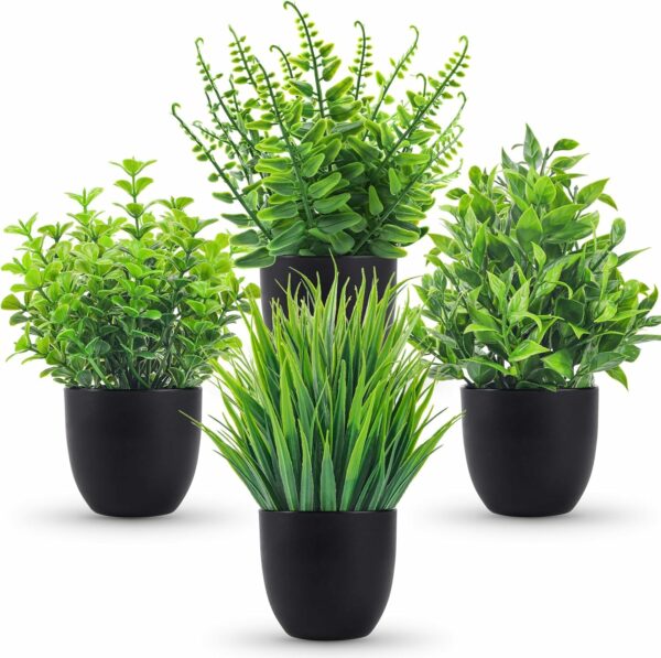 Set of 4 Mini Eucalyptus Artificial Potted Plants for Home Decor