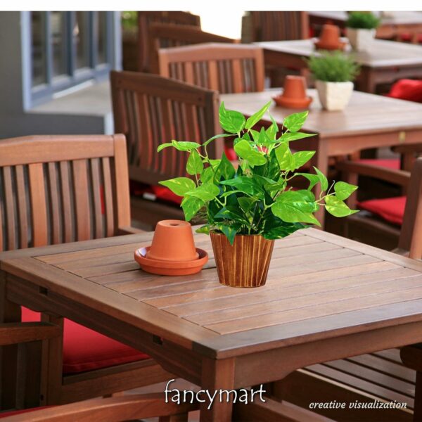 Artificial Money Plant Leaves in Wood Pot - Home & Office Decor - Image 4