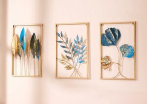 Metal Leaf Wall Hanging Decor - Set of 3, Gold Finish