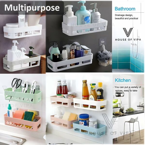 Self-Adhesive Bathroom Shelf with Towel Holder - 4 Pack - Image 3