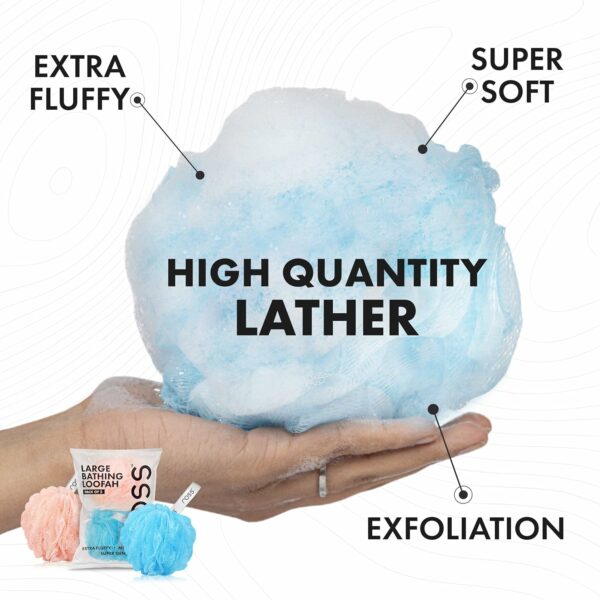 Large Bath Loofah Sponge Scrubber - Pack of 2 (Peach & Blue) - Image 4