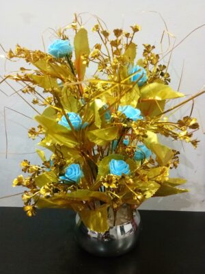 Artificial Flower Bunch with Metal Vase for Home D?cor