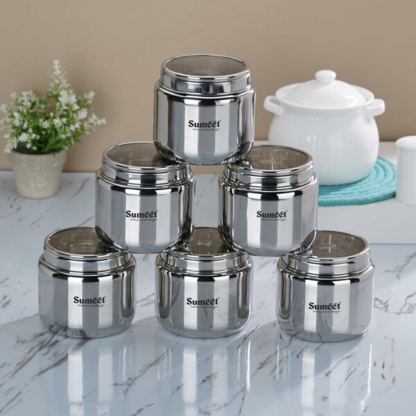 Set of 6 Stainless Steel Airtight Storage Canisters with See-Through Lid - 400ml Each - Image 5