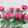 Set of 2 Dark Pink Artificial Rose Flowers Bunches - 33 cm