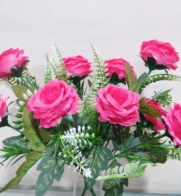 Set of 2 Dark Pink Artificial Rose Flowers Bunches - 33 cm - Image 2