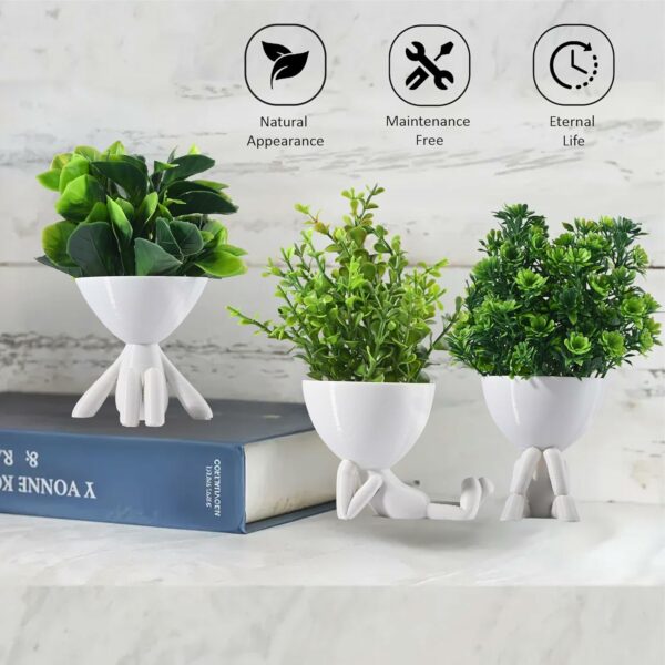 3 Pcs Set Mini Artificial Plants - White Man Shape Decor - Image 4