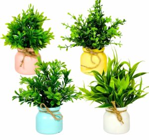 4pcs Artificial Pot Flowers - Mini Potted Plants for Home Decor