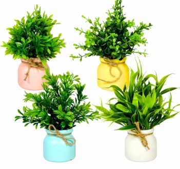 4pcs Artificial Pot Flowers - Mini Potted Plants for Home Decor