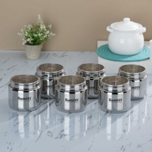 Set of 6 Stainless Steel Airtight Storage Canisters with See-Through Lid - 400ml Each