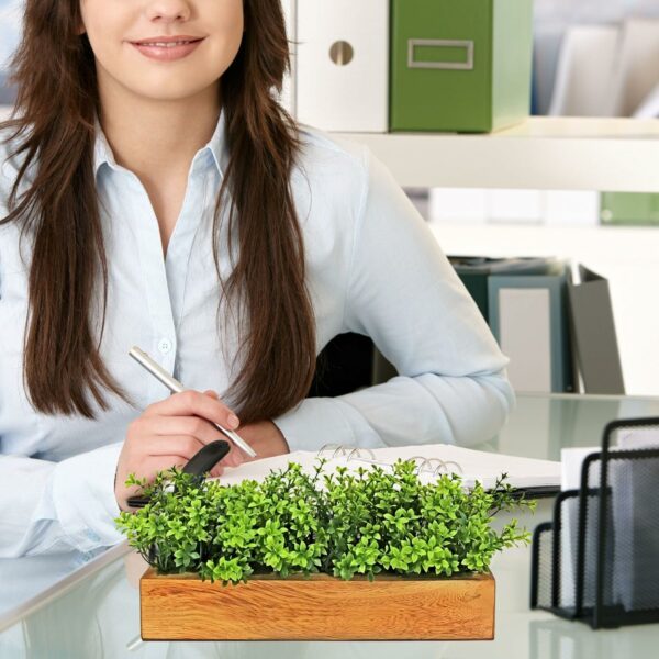 Realistic Artificial Gardenia Plant Bunch in Wood Planter - Image 5