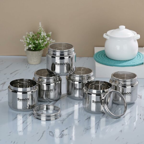 Set of 6 Stainless Steel Airtight Storage Canisters with See-Through Lid - 400ml Each - Image 6