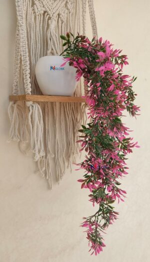 Artificial Hanging Plant with Pink Flowers in White Pot