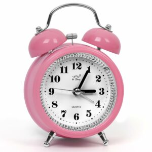 Silent Analog Desk Alarm Clock with Night Light - Pink
