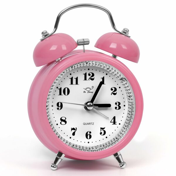 Silent Analog Desk Alarm Clock with Night Light - Pink