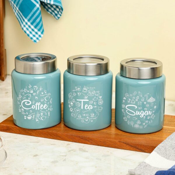 Airtight Stainless Steel Canister Set of 3 - 800ml Moss Green - Image 4